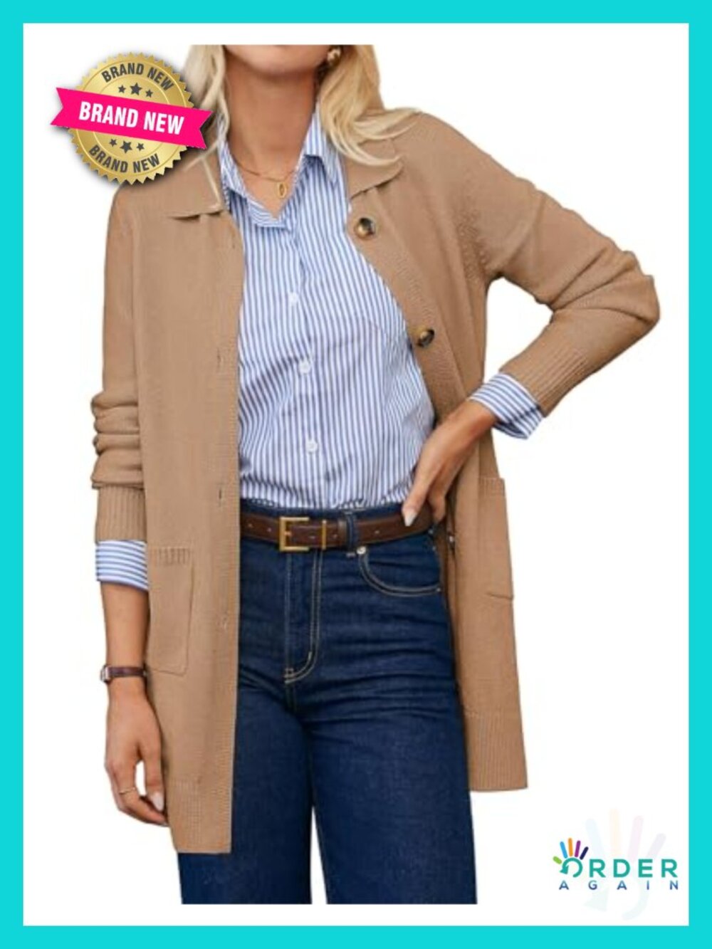 Long Cardigan Sweater Collared Button Pockets Fall Winter Layer